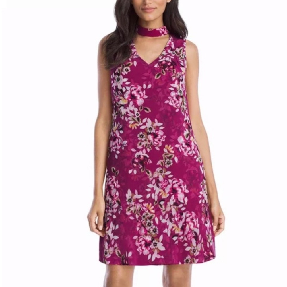 White House Black Market Pink Floral Halter Chiffon Dress Size 4